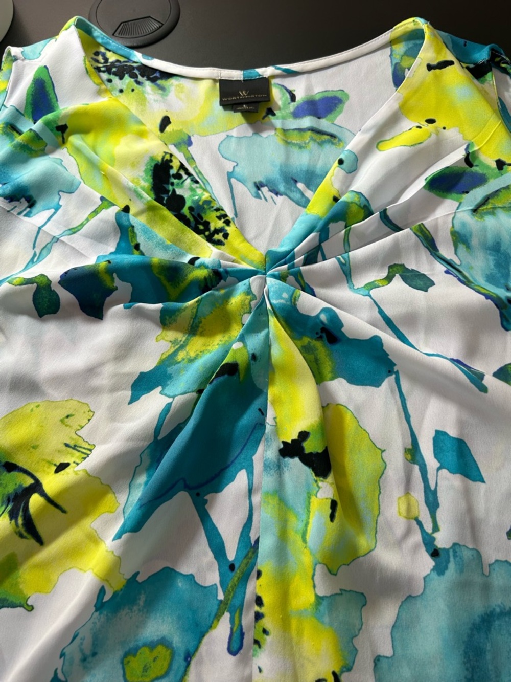 Worthington Women's Floral Watercolor Sleeveless Top in Teal, Lime & Aqua Size L - Picture 6 of 6
